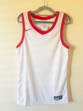 Nike Dri-Fit White Basketball Jersey Tank with Red Trim Size S